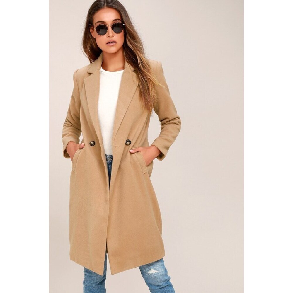 Lulus Harriet Tan Coat Brown | Long Faux Felt Coat / Jacket